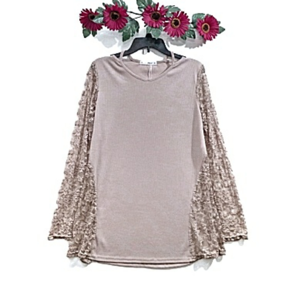 Rosegal light khaki lace floral cutout top